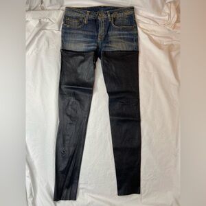 R13 Chaps Mid Rise Leather + Denim  Size 27